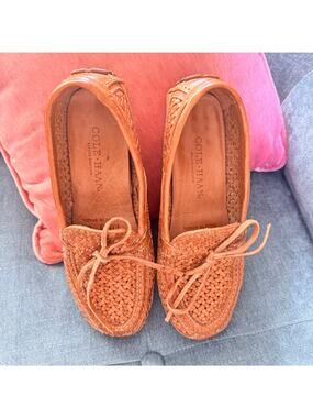 Cole Haan Woven Leather Driving Loafers Womens 6.5 B Tan Brazil Moccasin F1525